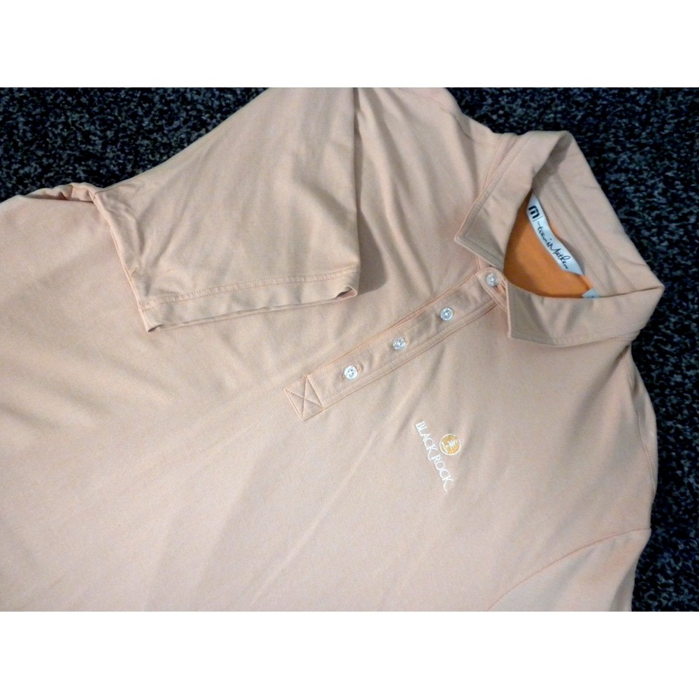 Travis Mathew Polo Shirt Mens XL Salmon Pink Golf Performance‎ Black Rock Course